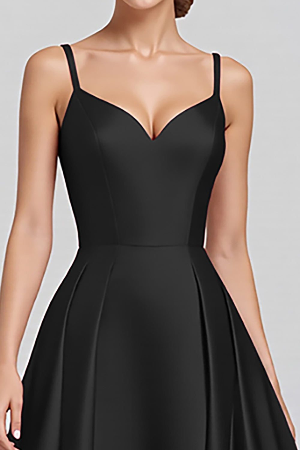 A Line Spaghetti Straps Satin Long Black Formal Dress