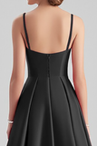 A Line Spaghetti Straps Satin Long Black Formal Dress