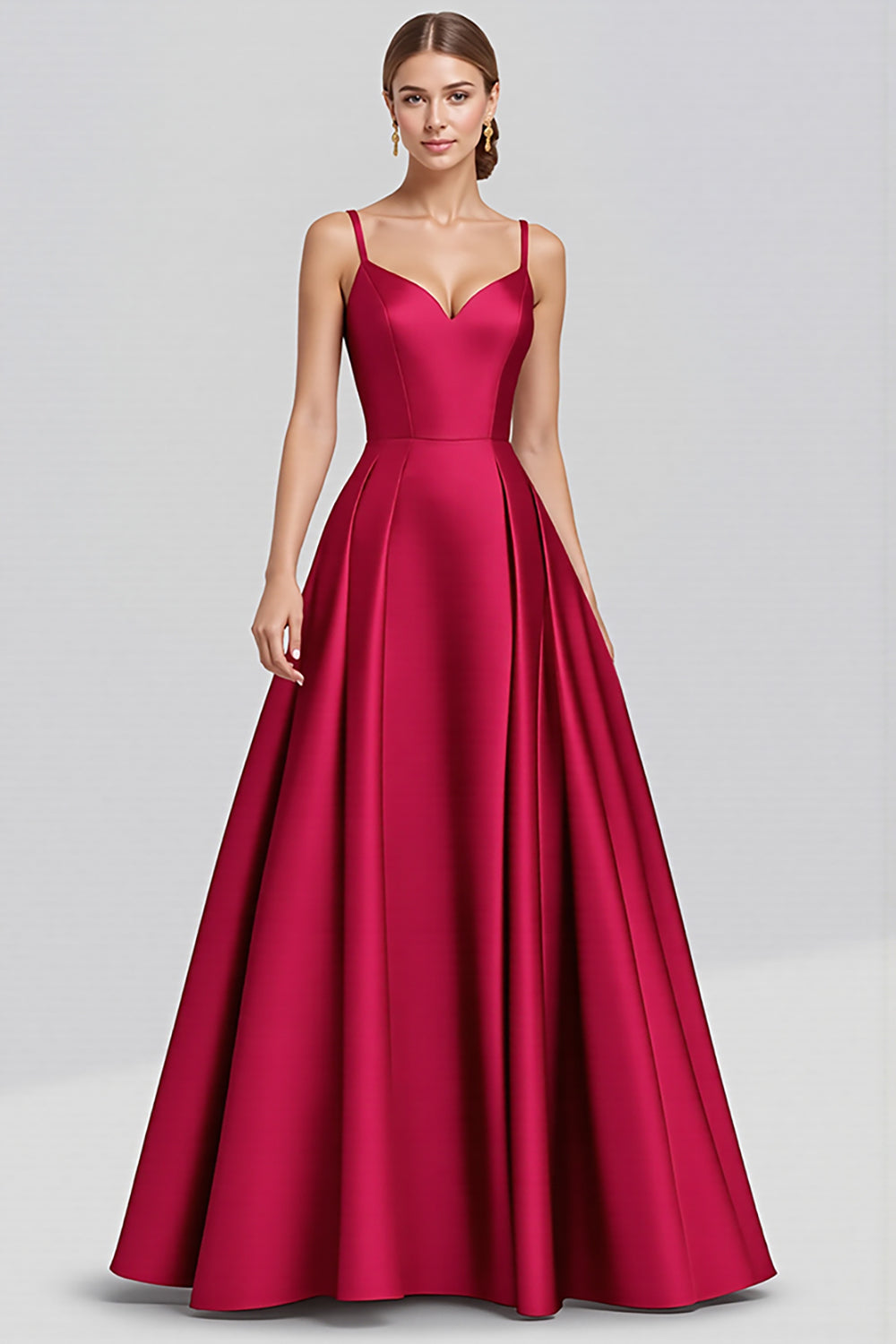 A Line Spaghetti Straps Satin Long Black Formal Dress