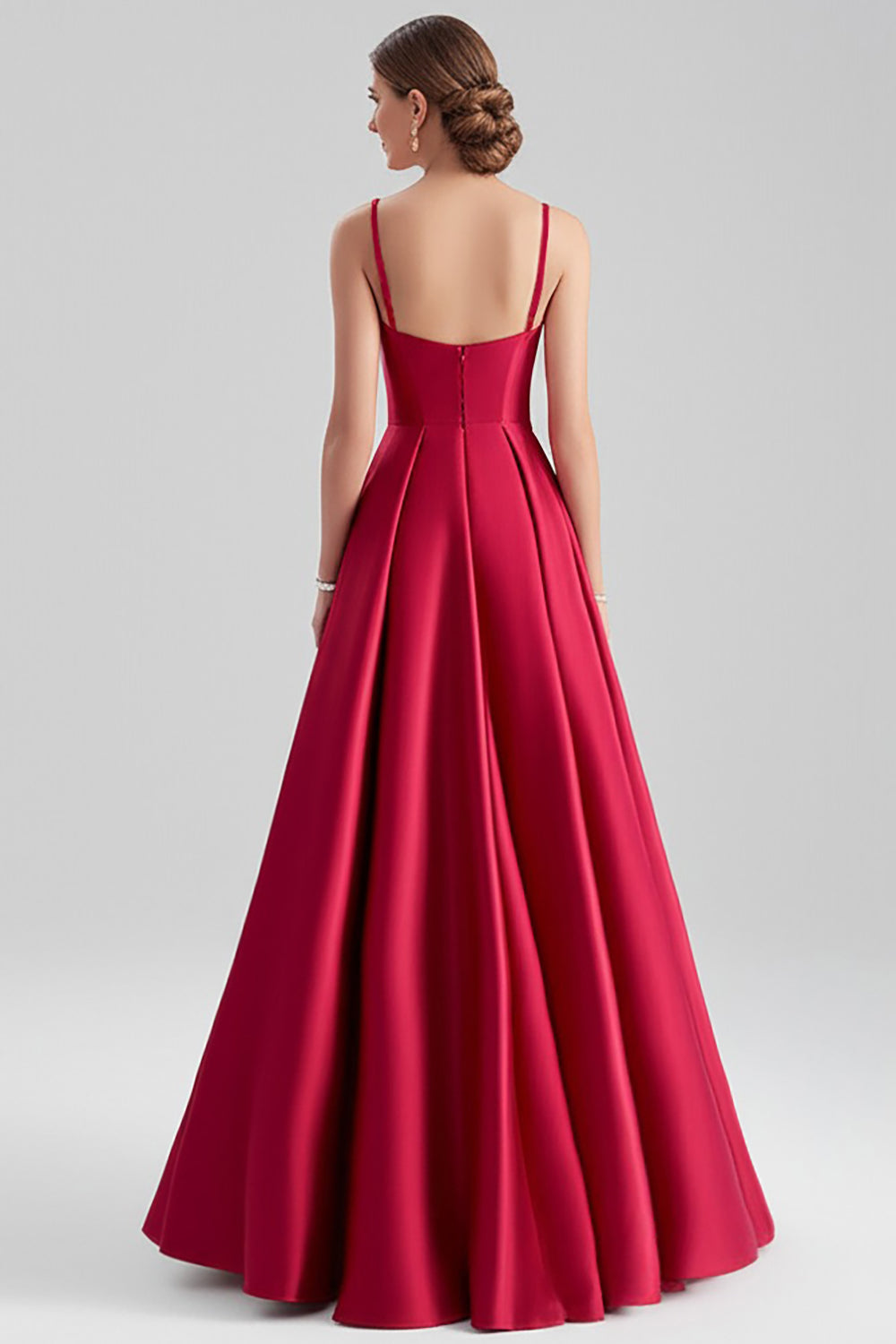 A Line Spaghetti Straps Satin Long Black Formal Dress