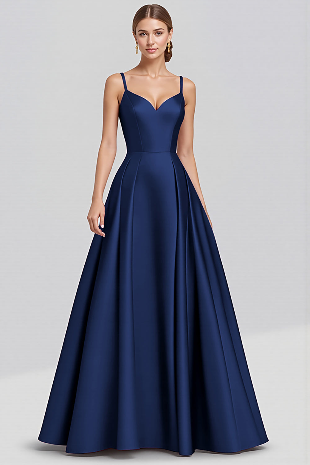 A Line Spaghetti Straps Satin Long Black Formal Dress