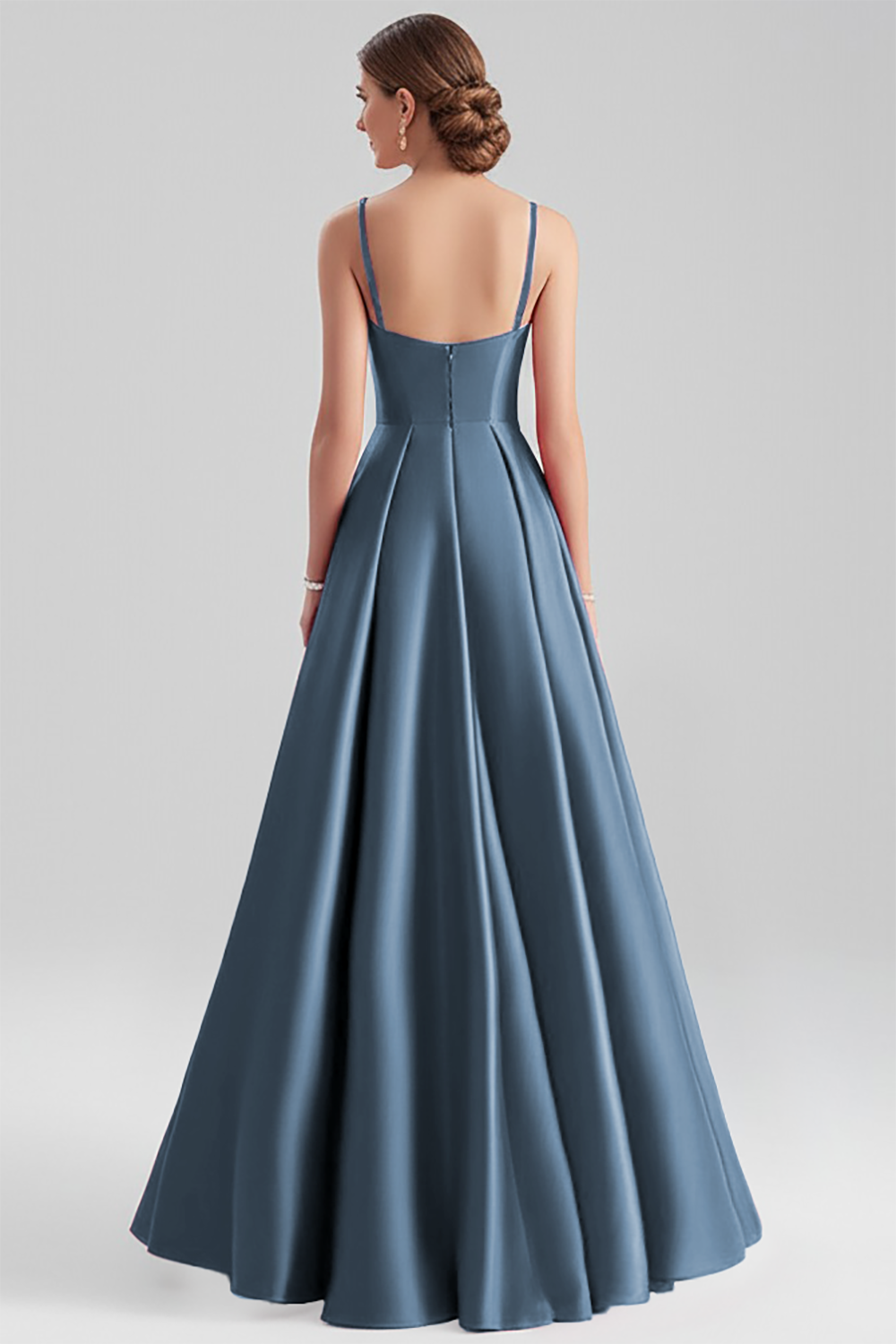 A Line Spaghetti Straps Satin Long Black Formal Dress