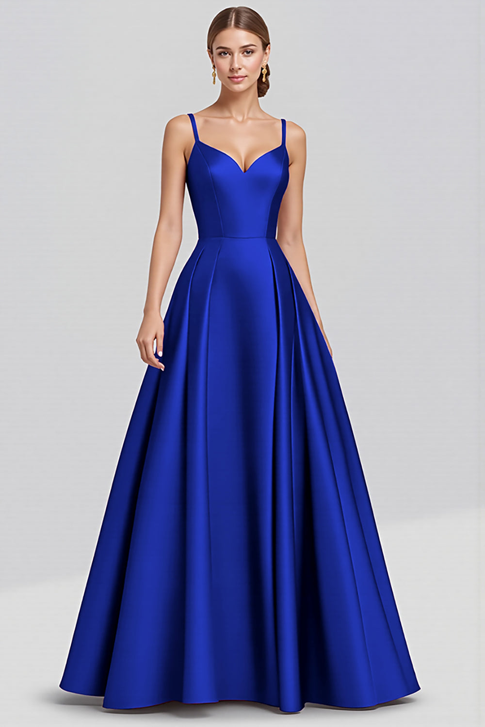 A Line Spaghetti Straps Satin Long Black Formal Dress