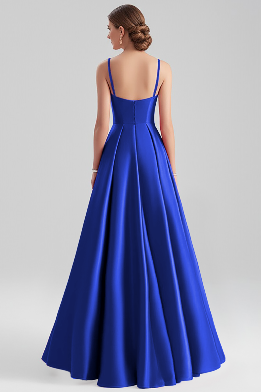 A Line Spaghetti Straps Satin Long Black Formal Dress