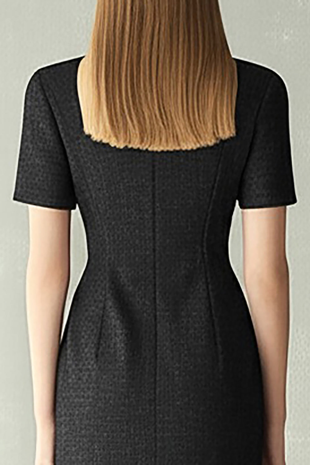 Black Bodycon Notched Lapel Short Sleeves Midi Work Dress