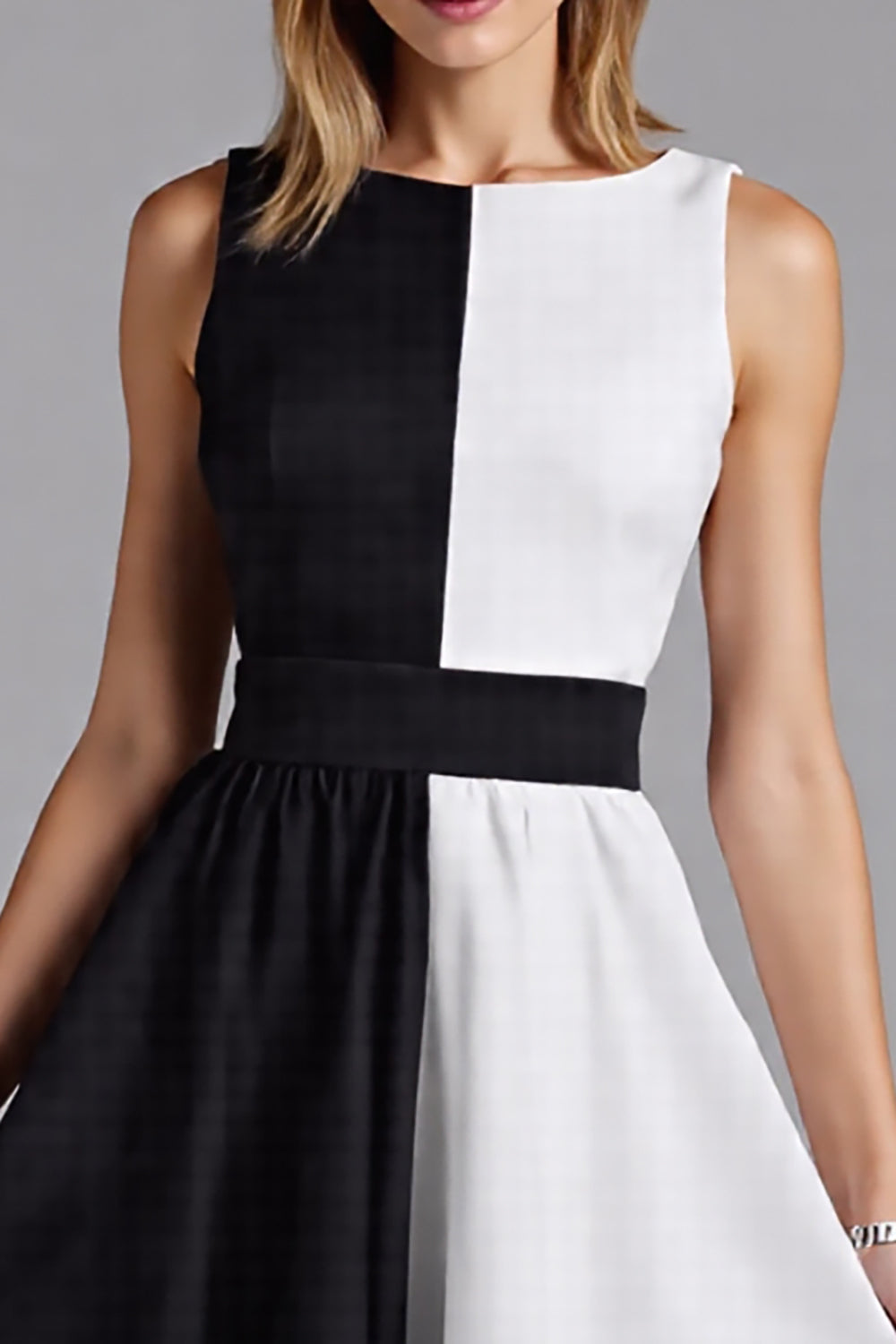 Black and White Patchwork Chiffon A Line Midi Formal Dress