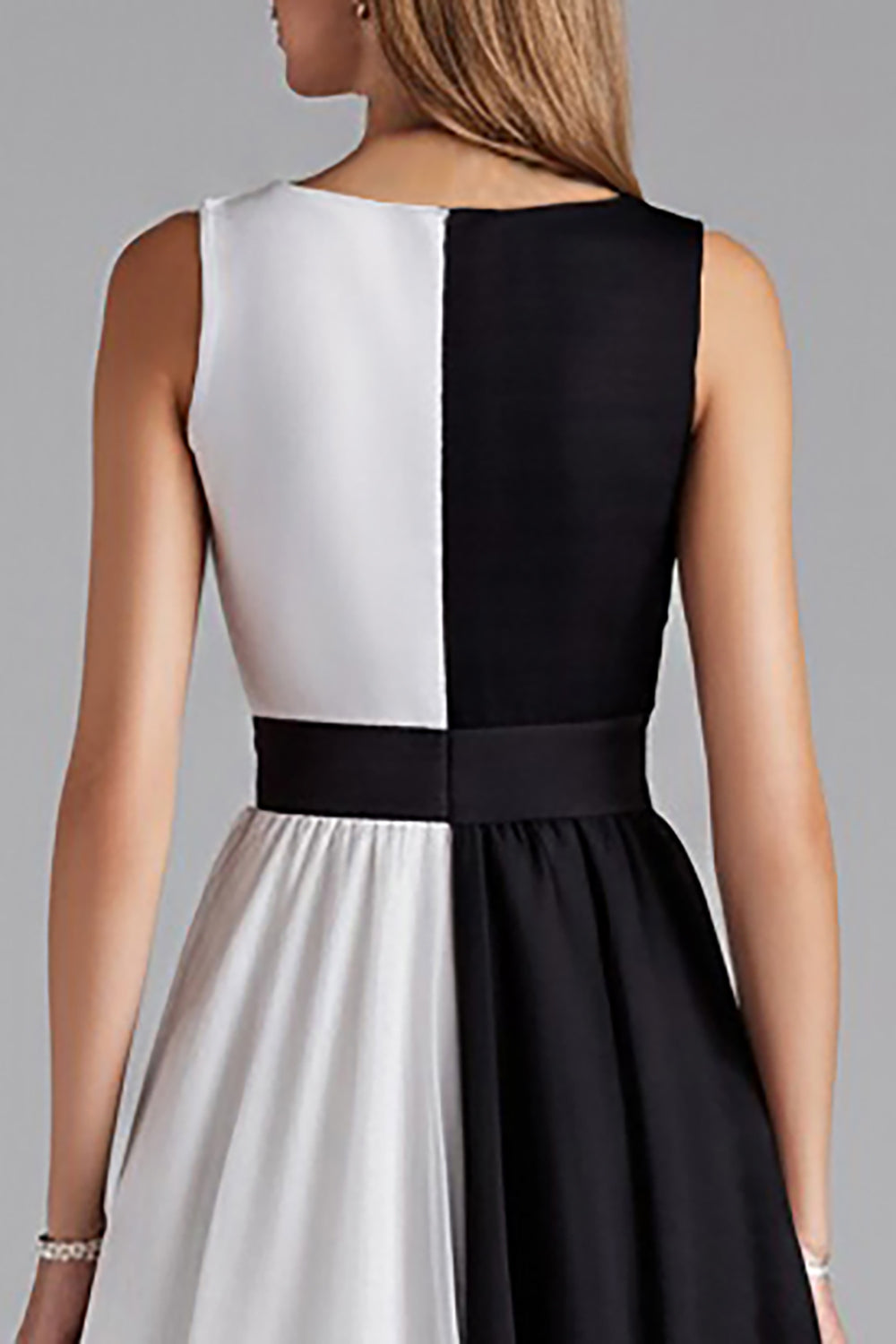 Black and White Patchwork Chiffon A Line Midi Formal Dress