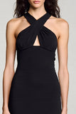 Sheath Halter Neck Black Long Formal Dress with Keyhole