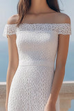 Ivory Lace Sheath Off the Shoulder Long Boho Dress