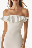 Ivory Off the Shoulder Ruffled Mermaid Long Boho Dress