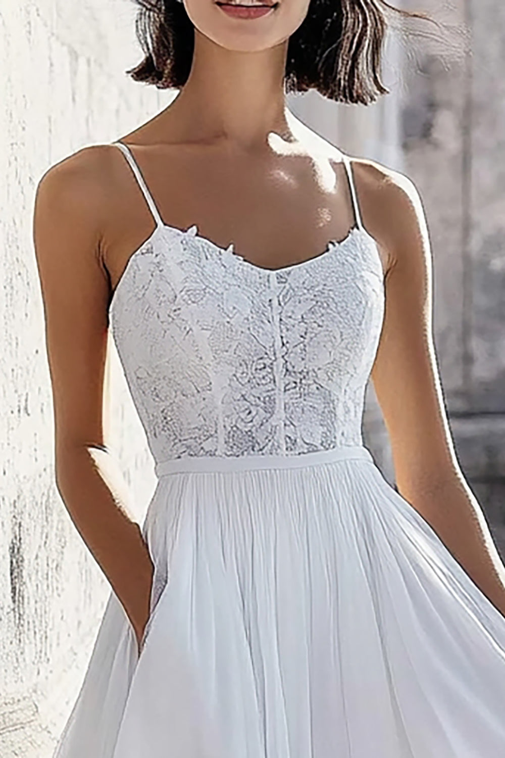 Ivory Corset Spaghetti Straps Maxi Boho Dress with Lace