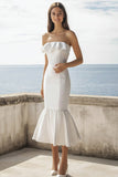 Ivory Strapless Maxi Mermaid Boho Dress with Ruffles