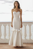 Ivory Sweetheart Mermaid Maxi Satin Boho Formal Dress with Ruffles