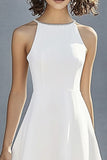 Simple Ivory Satin A Line Halter Neck Short Cocktail Dress