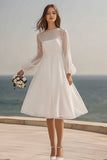 Ivory A Line Round Neck Midi Boho Dress with Sleeves