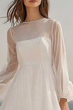 Ivory A Line Round Neck Midi Boho Dress with Sleeves