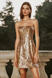 Sparkly Sequins A Line Gold Short Cocktail Dress