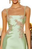 Sage Green Spaghetti Straps Floral Short Cocktail Dress