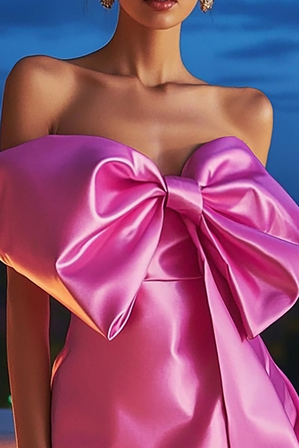 Bodycon Satin Short Fuchsia Cocktail Dress with Bow