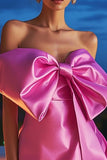 Bodycon Satin Short Fuchsia Cocktail Dress with Bow