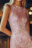 Sparkly Pink Sequins Short Bodycon Cocktail Dress with Feathers