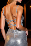 Sparkly Silver Corset Sequins Bodycon Mini Cocktail Dress
