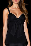 Black A-Line V Neck Midi Cocktail Dress with Bow