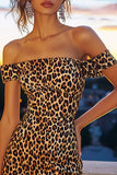 Kahki Leopard Off the Shoulder Bodycon Mini Cocktail Dress
