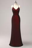 Sparkly Black Red Sheath Halter Long Formal Dress with Beading