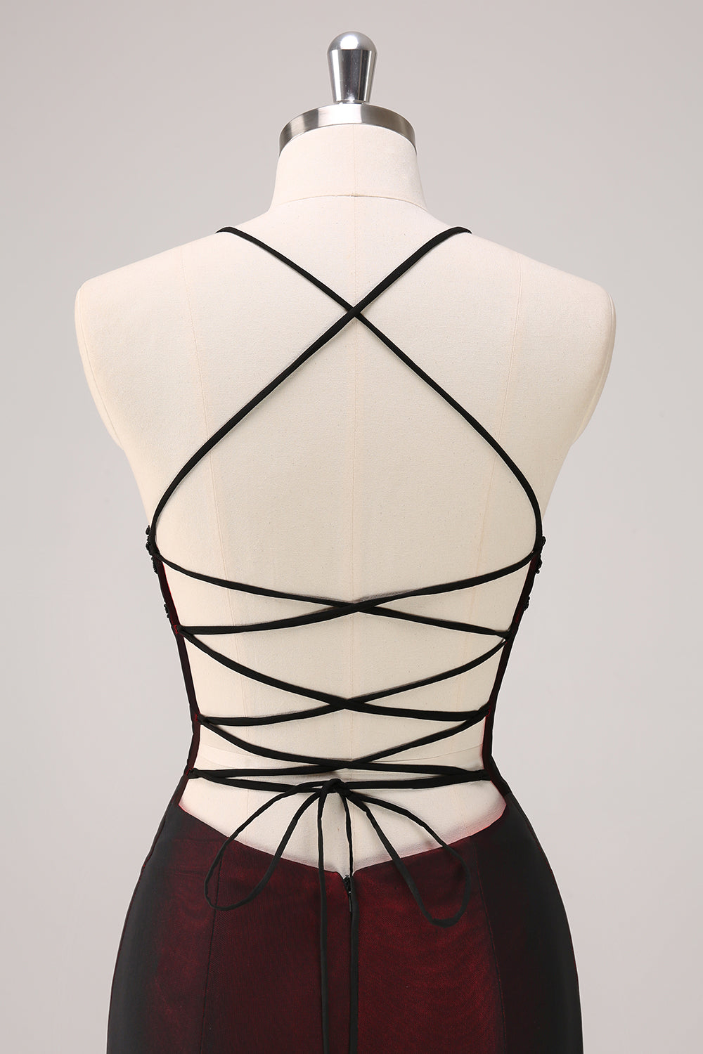 Sparkly Black Red Sheath Halter Long Formal Dress with Beading