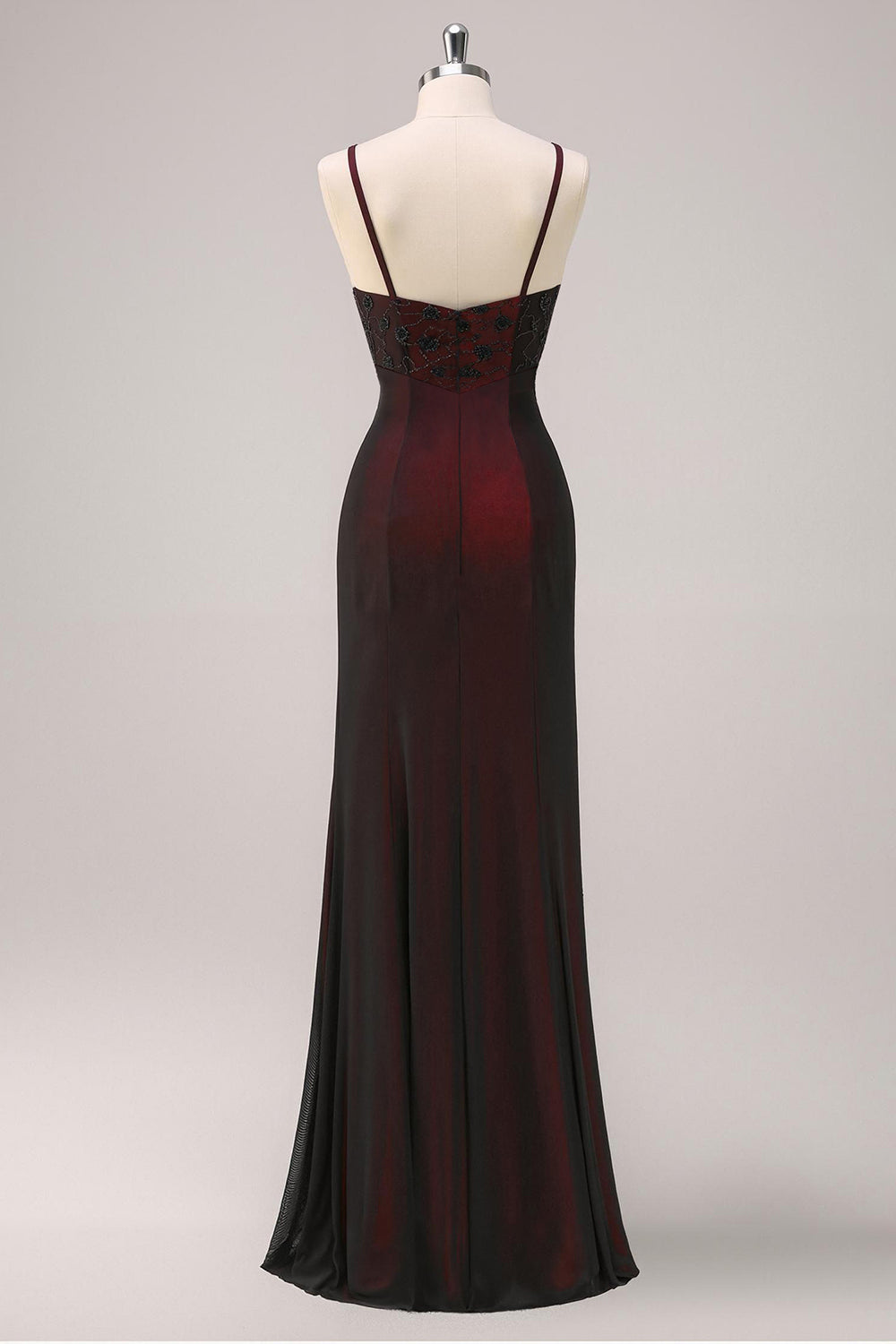 Sparkly Black Red Sheath Spaghetti Straps Long Formal Dress with Beading