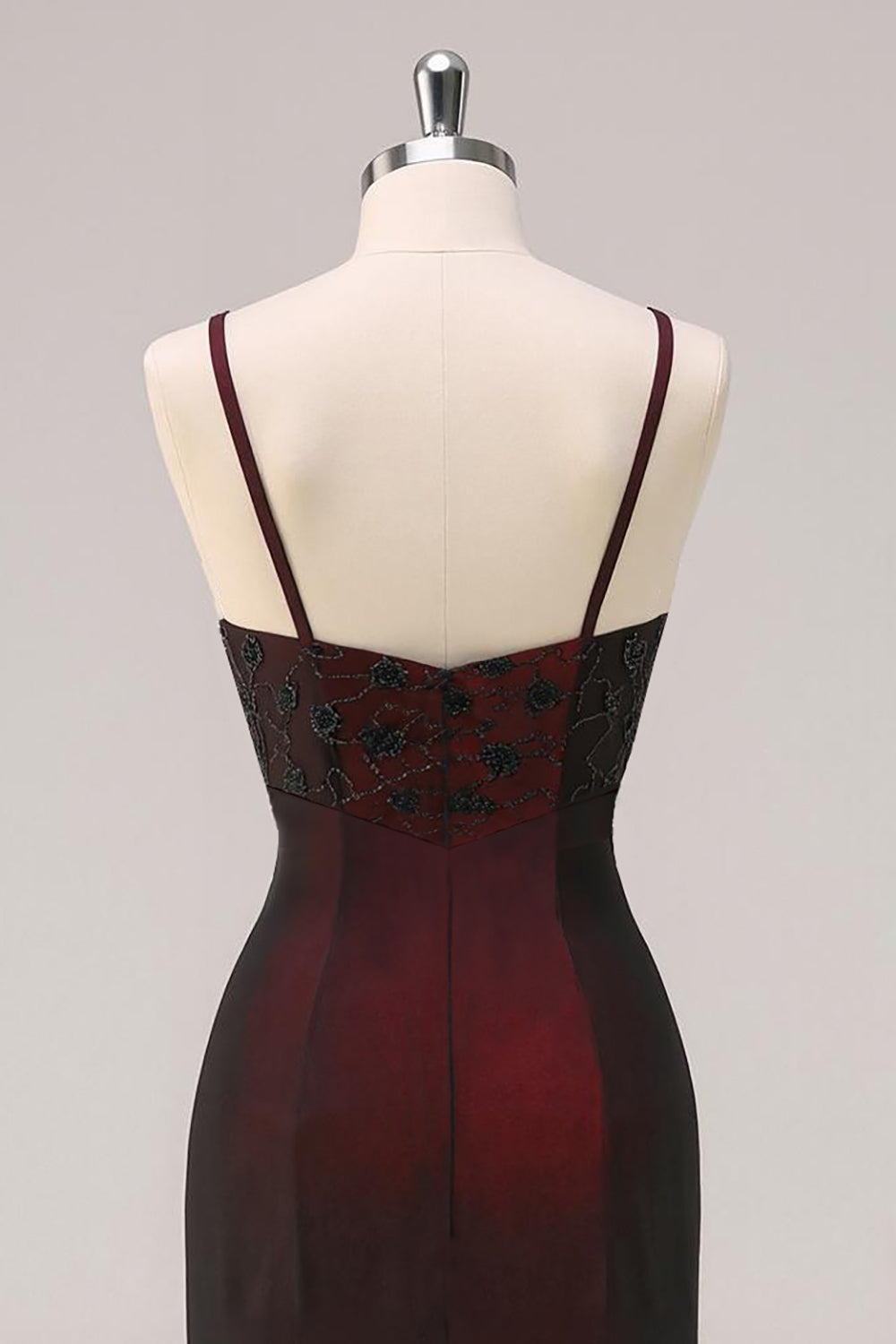 Sparkly Black Red Sheath Spaghetti Straps Long Formal Dress with Beading