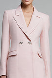 Pink Notched Lapel Bodycon Short Work Dress with Sleeves