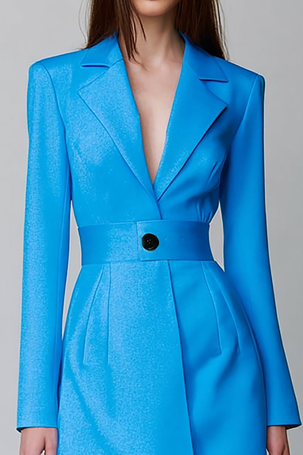 Blue Long Sleeves Notched Lapel Short Work Dress