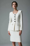 Ivory Single Breasted Round Neck 2 Pieces Women Formal Suits