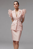 Pink Notched Lapel Ruffled Sleeves 2 Pieces Women Formal Suits