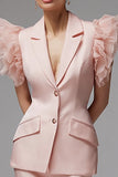 Pink Notched Lapel Ruffled Sleeves 2 Pieces Women Formal Suits