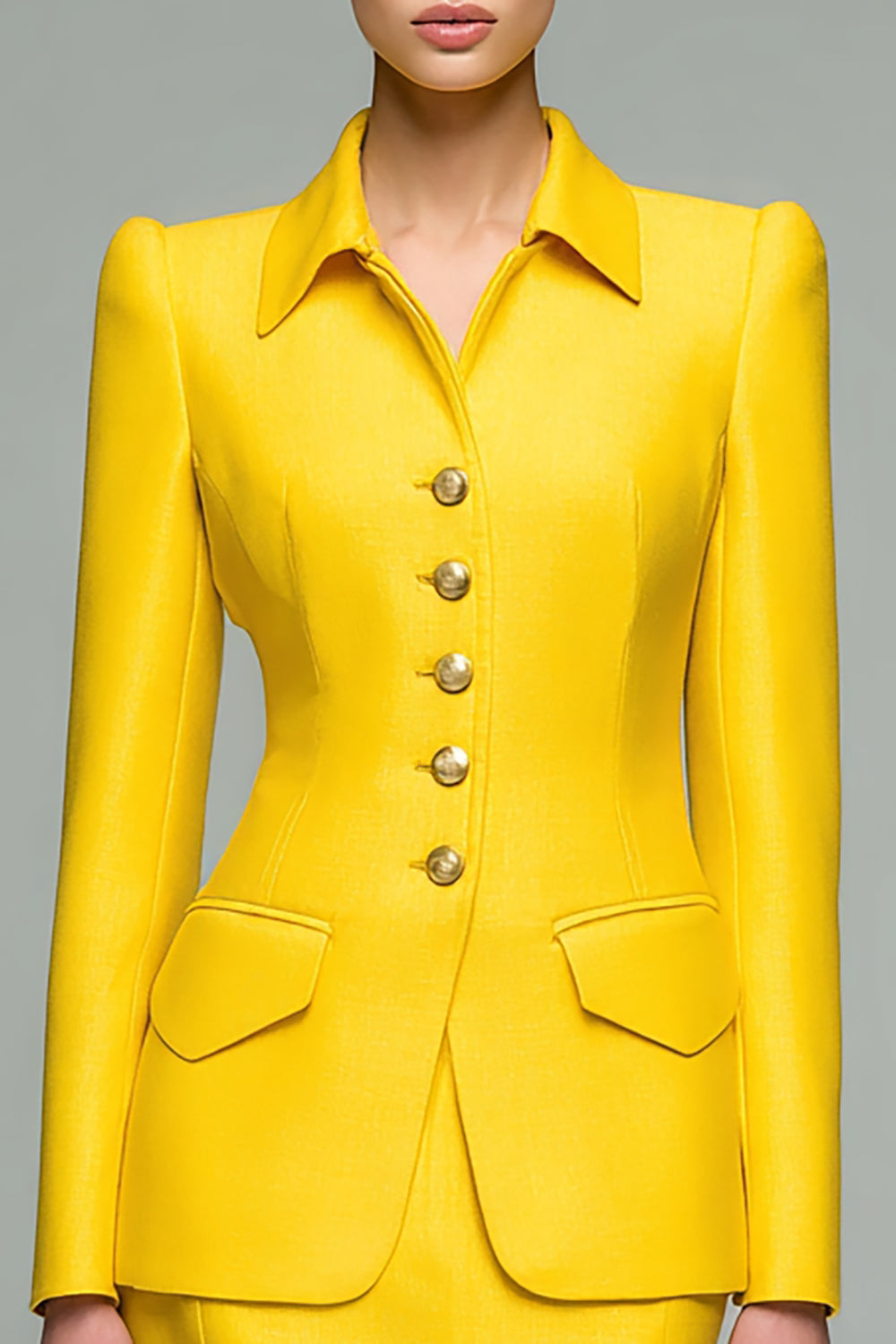 Yellow 2 Piece Collar Neck Business Suits