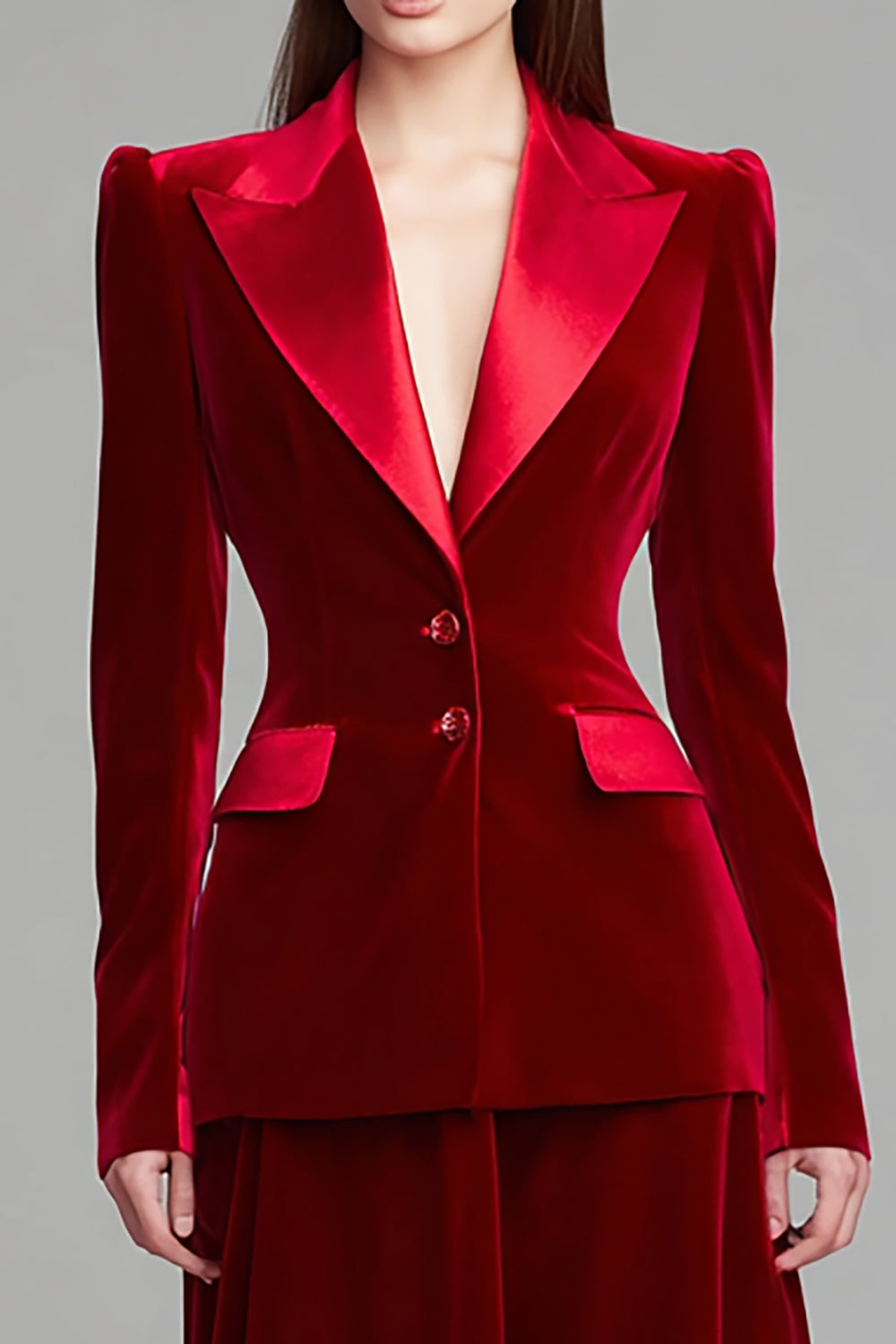 Burgundy Velvet Peak Lapel 2 Pieces Women Formal Suits