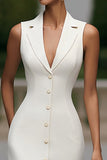 Ivory Notched Lapel Bodycon Sleeveless Midi Work Dress