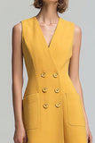 A Line Yellow V Neck Sleeveless Long Work Dress