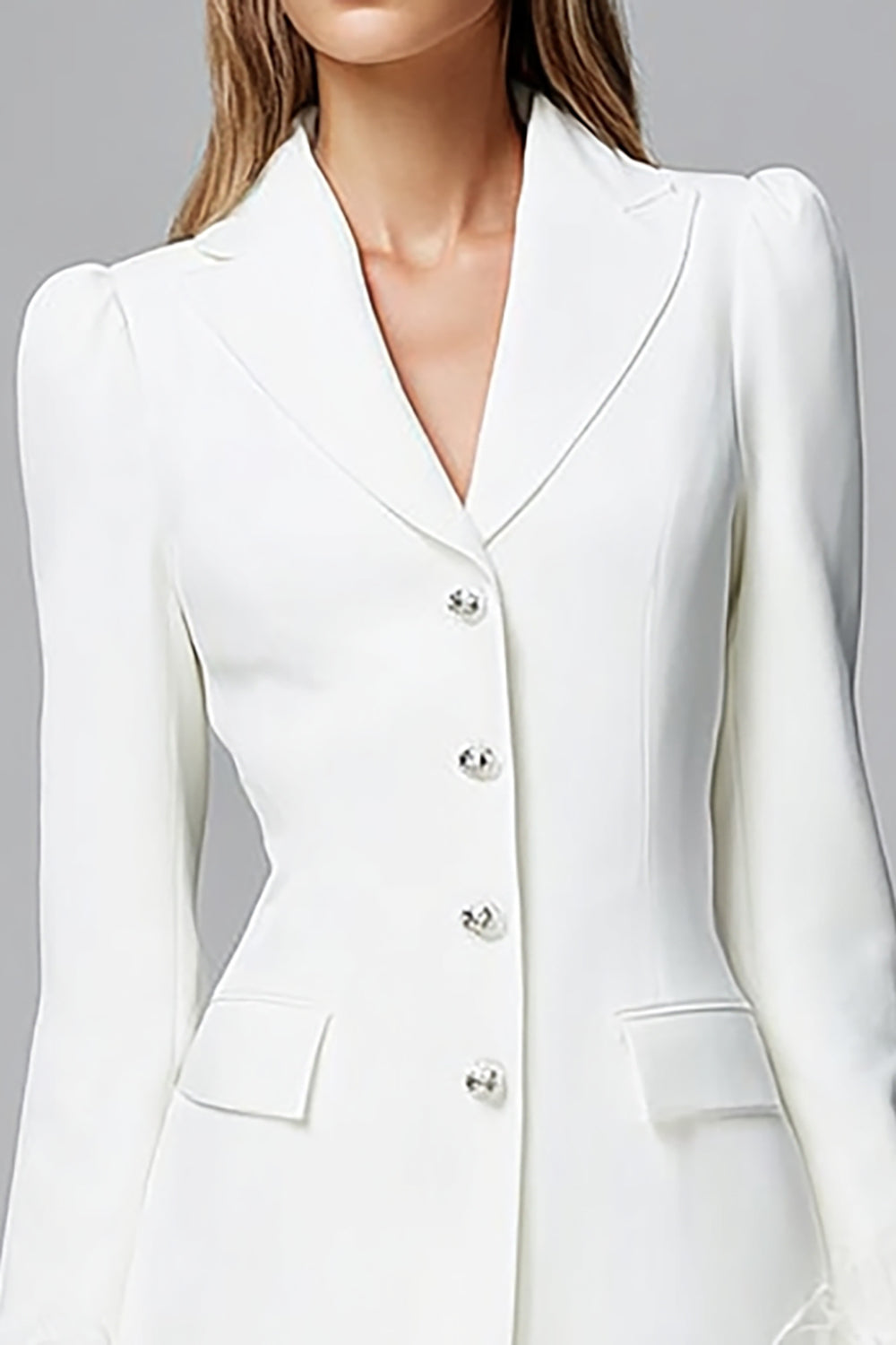 Feathers Ivory Satin Peak Lapel Bodycon Short Work Dress