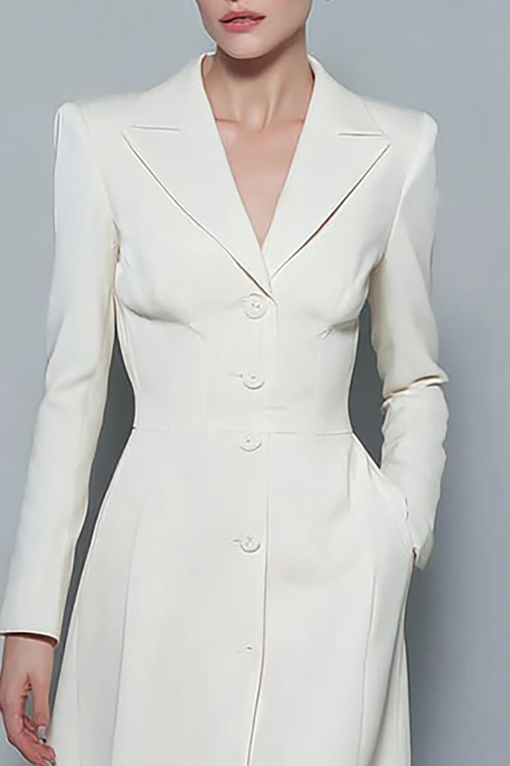 Ivory Peak Lapel Midi A Line Midi Work Dress