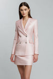 Pink Bodycon Notched Lapel Short Work Dress