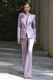 Lilac Floral 2 Pieces Peak Lapel Satin Long Sleeves Formal Suits