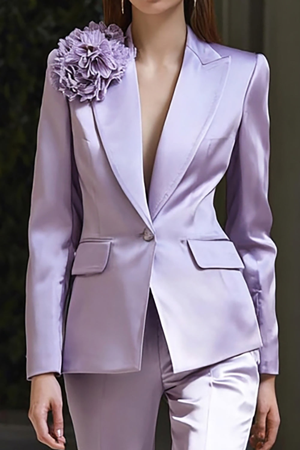 Lilac Floral 2 Pieces Peak Lapel Satin Long Sleeves Formal Suits