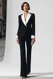 Black Peak Lapel Long Sleeves 2 Pieces Women Tuxedo