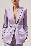 Lilac Satin 2 Pieces Peak Lapel Women Formal Suits with Belt