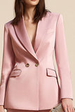 Pink Satin Peak Lapel Long Sleeves 2 Pieces Tuxedo