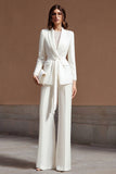 Ivory Satin Shawl Lapel 2 Pieces Women Formal Suits with Sash
